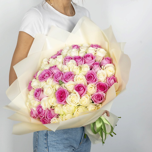 ЛЭТУАЛЬ FLOWERS Букет из белых и розовых роз Россия 71 шт. (40 см) #1