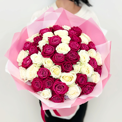 ЛЭТУАЛЬ FLOWERS Букет из белых и розовых роз Шангрила 51 шт #1