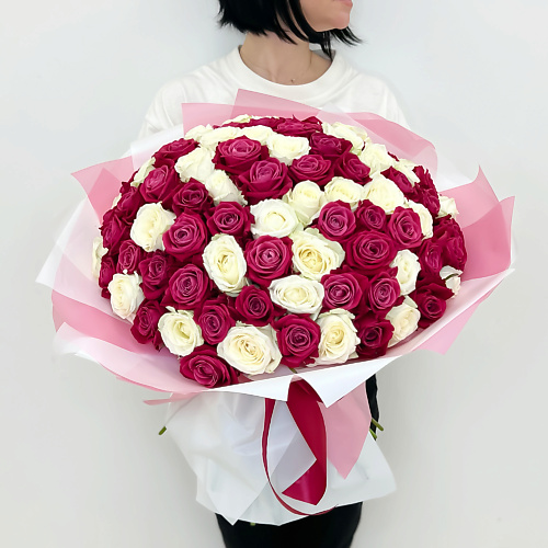 ЛЭТУАЛЬ FLOWERS Букет из белых и розовых роз Шангрила 71 шт #1