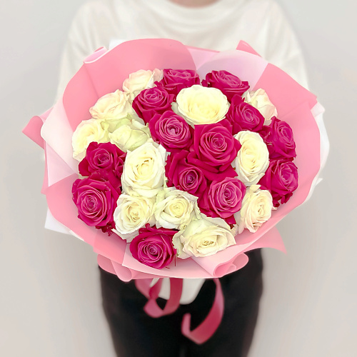 ЛЭТУАЛЬ FLOWERS Букет из белых и розовых роз Шангрила 25 шт #1