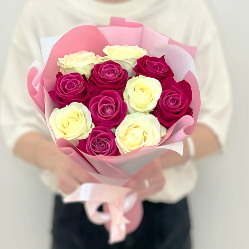 ЛЭТУАЛЬ FLOWERS Букет из белых и розовых роз Шангрила 11 шт #1