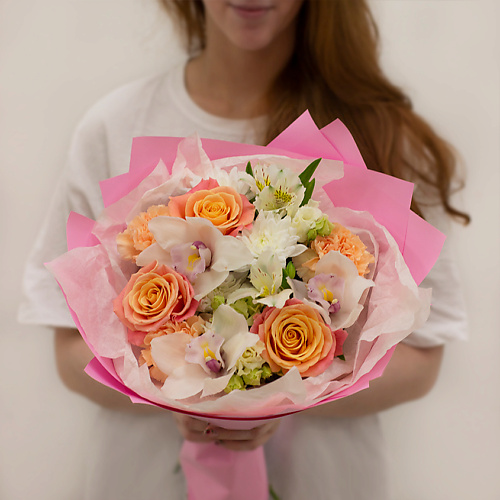 ЛЭТУАЛЬ FLOWERS Букет из хризантем, орхидей и персиковых роз "Гавайи" #1