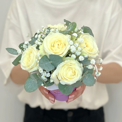 ЛЭТУАЛЬ FLOWERS Букет из роз, гипсофилы и Эвкалипта в стакане Жасмин #1