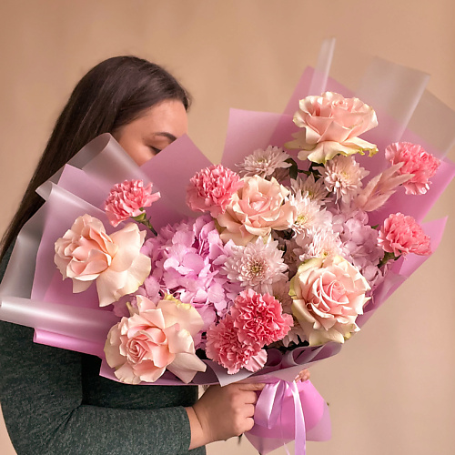 MOJNO FLOWERS Розовый букет М с французской розой, гортензией,хризантемой #1