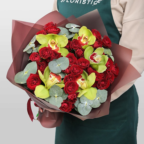 STUDIO FLORISTIC Букет из кустовых Роз и Орхидей «Яркий аккорд» #1