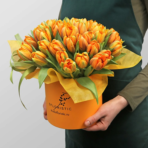 STUDIO FLORISTIC Композиция из Пионовидных Тюльпанов «Апельсиновое солнце» #1