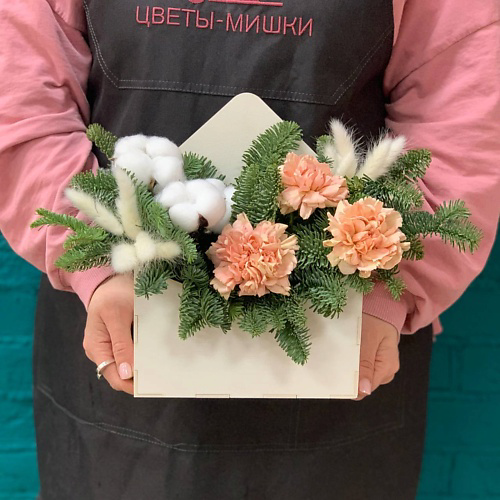 ЦВЕТЫ МИШКИ Композиция из нобилиса и гвоздики #1