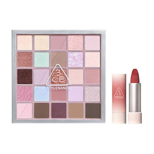 3CE Набор: Палетка теней для век XL Eyeshadow Palette + Матовая помада для губ Cashmere Hug Lipstick #1