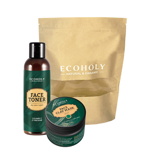 ECOHOLY Набор Тоник для сухой кожи, Зеленая глина, Гель для умывания успокаивающий с витамином Е Face Toner Dry Skin Types + Face Clay Mask Green + Face Cleansing Gel #1