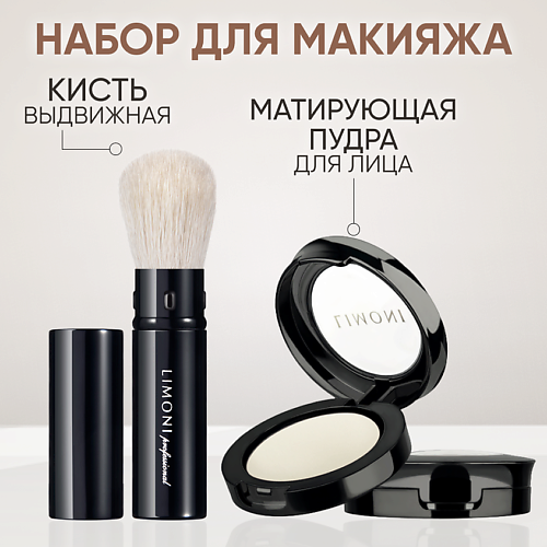 LIMONI Набор средств Пудра для лица матирующая Transparent Matte Powder и кисть Professional Brush #1