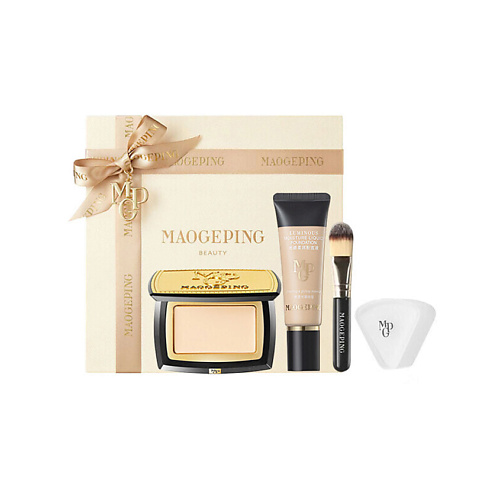 MAOGEPING Хайлайтер с кистью High Gloss Powder Cream + тональный крем + спонж #1