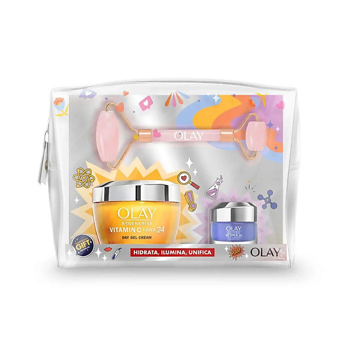 OLAY Набор: Крем-гель для лица + Крем для глаз + Массажер + Косметичка #1