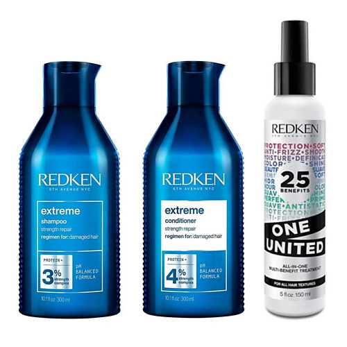 REDKEN Набор Extreme Bundle One United: Шампунь + Кондиционер + Укрепляющий спрей-уход #1