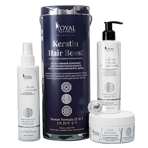 ROYAL SAMPLES Набор для ухода за волосами KERATIN HAIR BOOST: Шампунь, Спрей, Маска #1