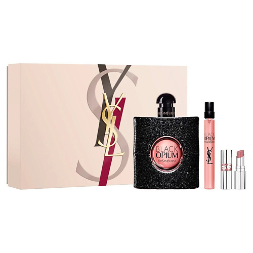 YVES SAINT LAURENT Набор Black Opium: Парфюмерная вода + Миниатюра + Помада  Loveshine #1