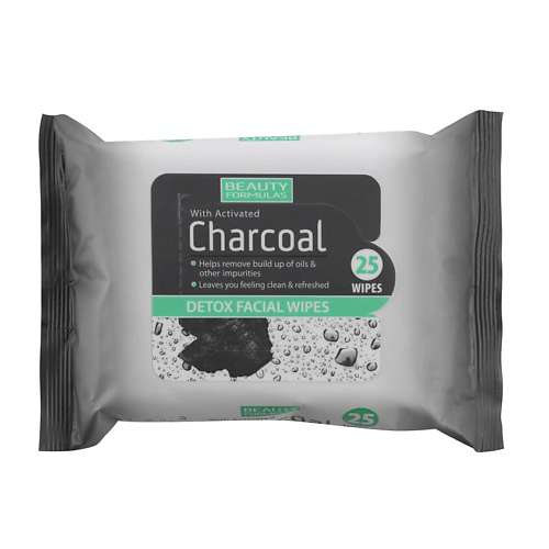 BEAUTY FORMULAS Салфетки влажные для лица с активированным углём Charcoal Detox Facial Wipes #1