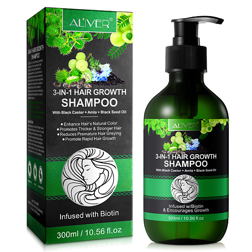 ALIVER Шампунь для воос 3 в 1 с маслами касторовым, амлы и тмина 300 #1
