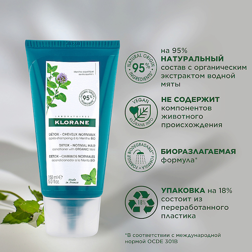 KLORANE Кондиционер защитный с органическим экстрактом водной мяты Detox Conditioner 150 #1
