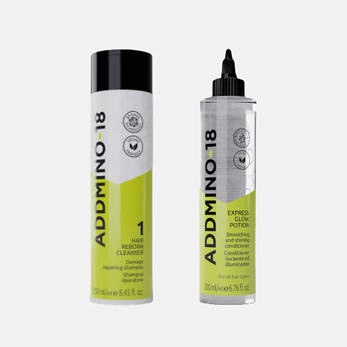 ADDMINO-18 Набор: SHINE YOUR HAIR! EXPRESS GLOW KIT Шампунь + Бустер EXPRESS GLOW POTION #1