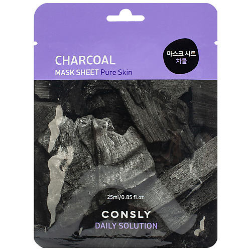 CONSLY Тканевая маска для лица с древесным углём Facial Tissue Mask With Charcoal Extract 25 #1
