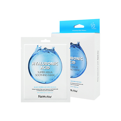 FARMSTAY Тканевая маска для лица с гиалуроновой кислотой Hyaluronic Acid Super Aqua Soothing Mask 250 #1