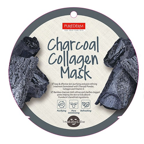 PUREDERM Маска коллагеновая очищающая с экстрактом угля Charcoal Collagen Mask 18 #1