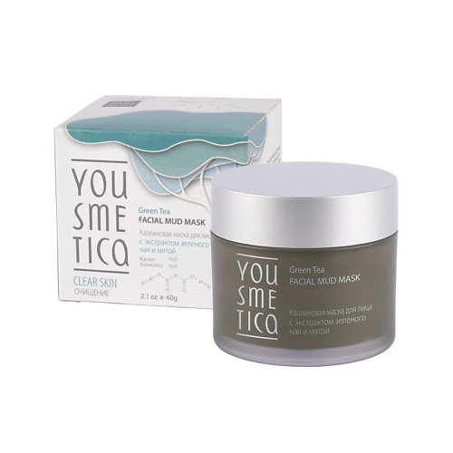 YOUSMETICA Каолиновая маска для лица с экстрактом Зелёного чая и мятой Facial Mask Kaolin With Green Tea and Peppermint 60 #1