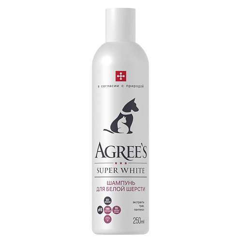 AGREE'S FOR PETS Шампунь для животных SUPER WHITE, для белой шерсти, с экстрактами трав, витамин В6 250 #1