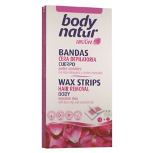 BODY NATUR Восковые полоски для тела для чувствительной кожи плоды шиповника и эфирное масло Wax Strips Hair Removal Body #1