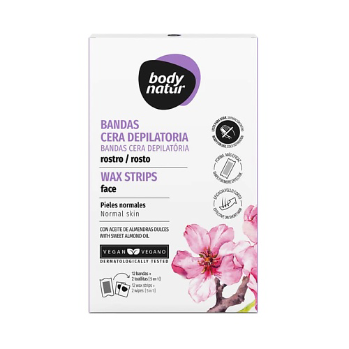 BODY NATUR Восковые полоски для депиляции для лица с миндальным маслом Wax Strips Hair Removal Face #1