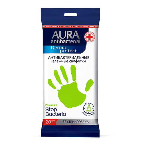 AURA Derma Protect Влажные салфетки антибактериальные РОМАШКА #1