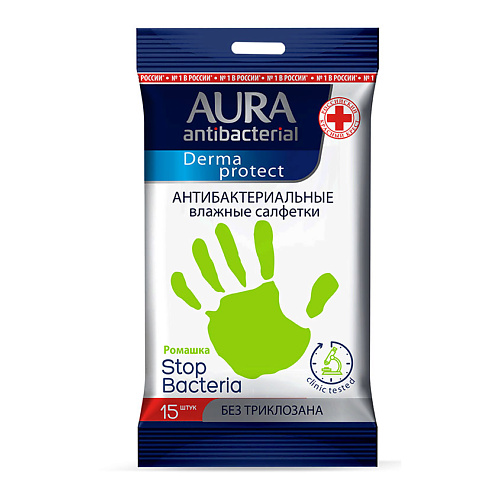 AURA Derma Protect Влажные салфетки антибактериальные АЛОЭ #1