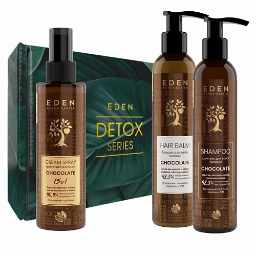 EDEN Подарочный Набор Шампунь +Бальзам+Спрей 15в 1 DETOX Chocolate +подарок Шоппер #1