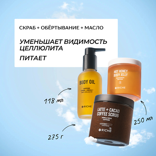 RICHE Антицеллюлитный набор для тела: Горячее обертывание + Кофейный скраб  + Антицеллюлитное масло #1