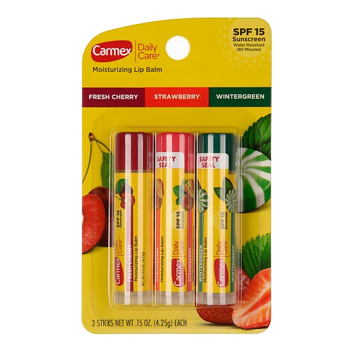 CARMEX Набор бальзамов для губ ассорти в стике (вишня, клубника, мятный леденец) SPF 15 #1