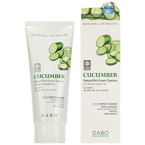 DABO Пенка для умывания освежающая c экстрактом огурца Cucumber Natural Rich Foam Cleanser 180 #1