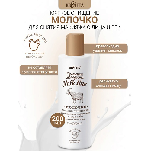 БЕЛИТА Молочко для снятия макияжа Milk line Протеины молодости 200 #1