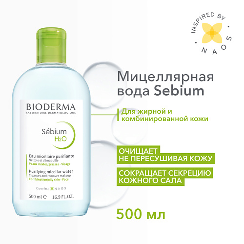BIODERMA Мицеллярная вода очищающая для жирной и проблемной кожи лица Sebium H2O 500 #1