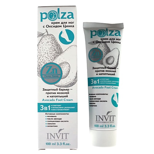 INVIT Крем  для ног против мозолей и натоптышей с Оксидом Цинка  - Avocado Foot Cream серии "POLZA" 100 #1