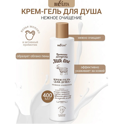 БЕЛИТА Крем-гель для душа Milk line Протеины молодости 400 #1