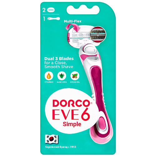 DORCO Женская бритва с 2 сменными кассетами EVE6, 6-лезвийная #1