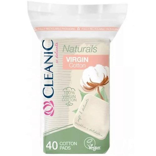 CLEANIC Naturals Virgin Cotton Гигиенические ватные диски (квадратные) #1