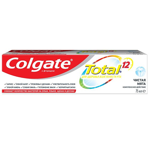 COLGATE Комплексная антибактериальная зубная паста Чистая Мята Total 12 75 #1