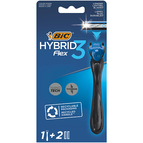 BIC Мужская бритва 3 лезвия Hybrid 3 Flex + 2 сменные кассеты #1