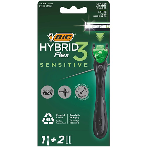 BIC Мужская бритва 3 лезвия  Hybrid 3 Flex Sensitive +2 сменные кассеты #1