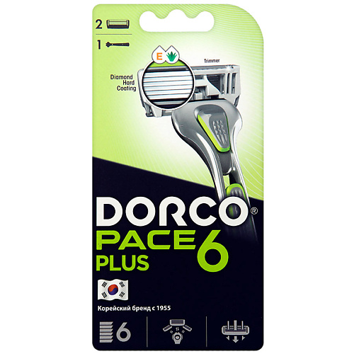 DORCO Бритва с 2 сменными кассетами PACE6 Plus, 6-лезвийная + лезвие-триммер #1