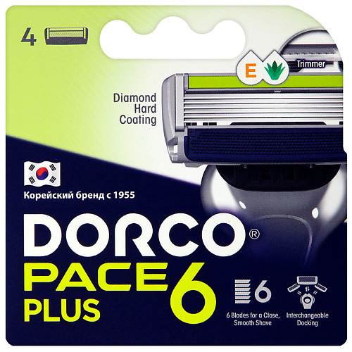 DORCO Сменные кассеты для бритья PACE6 Plus, 6-лезвийные с триммером #1