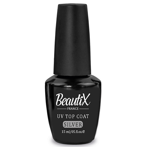 BEAUTIX Финишное покрытие Silver для гель-лака без липкого слоя с микрошиммером #1
