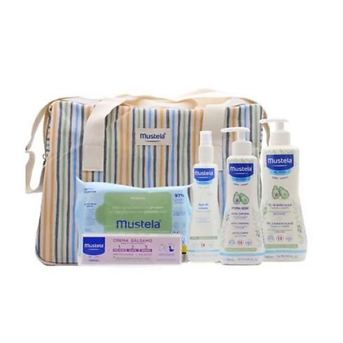 MUSTELA Набор для купания и ухода за кожей малыша Little Moments Striped Walking Bag #1