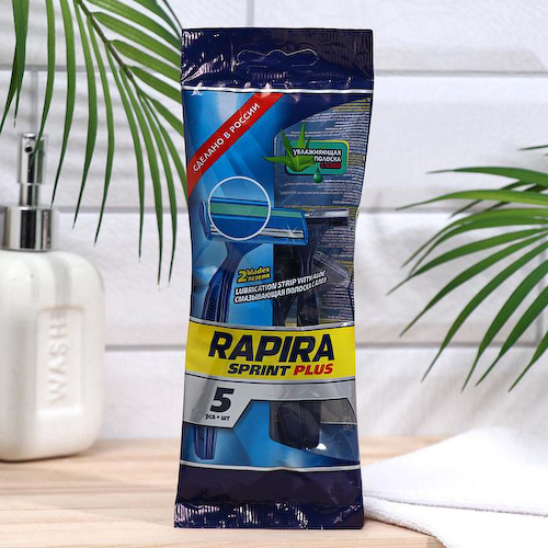 Станок бритвенный Rapira Sprint plus, со смазывающей полоской с алоэ, одноразовый, 5 шт. #1